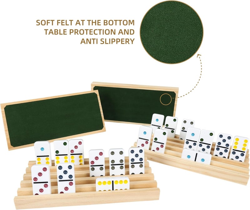 GOTHINK Dominos Set for Adults with 4 Wooden Trays/Racks, Double 6 Dominoes Set with Holders, 28 Tile Colored Dot Dominos Games Set with Case Mexican Train Accessories Board Games for Family - Image 3